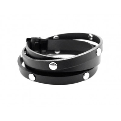 Men’s black double wrap leather bracelet with snaps