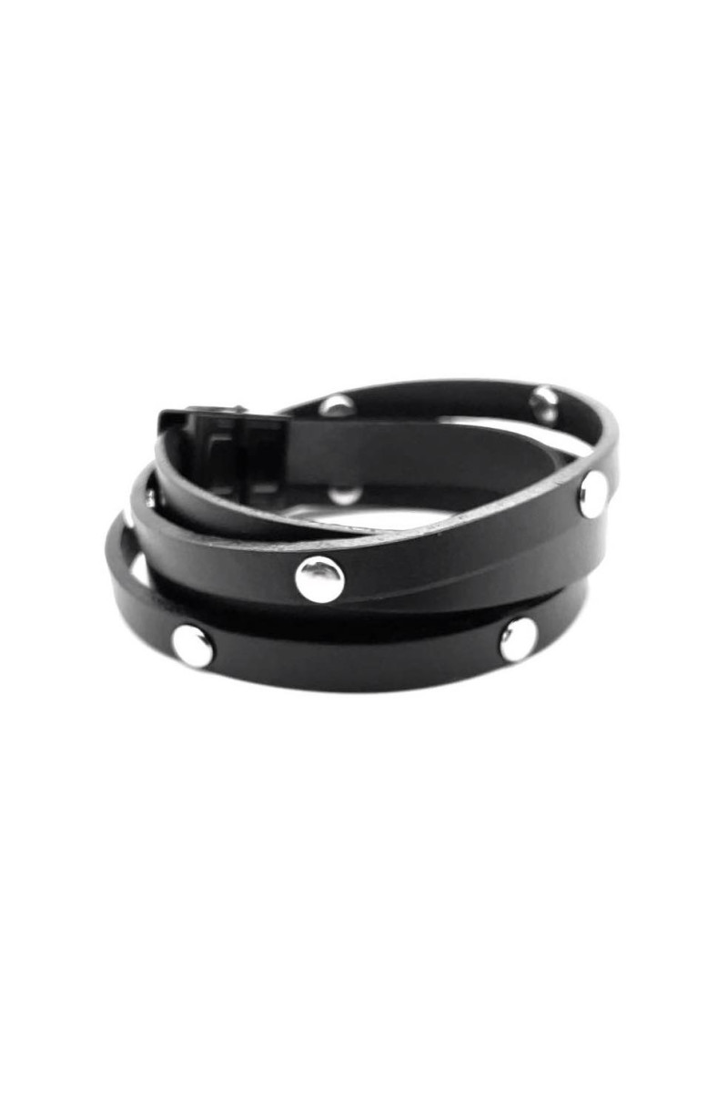 Men’s black double wrap leather bracelet with snaps