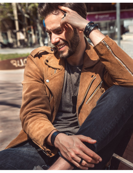 Men’s black double wrap leather bracelet with snaps