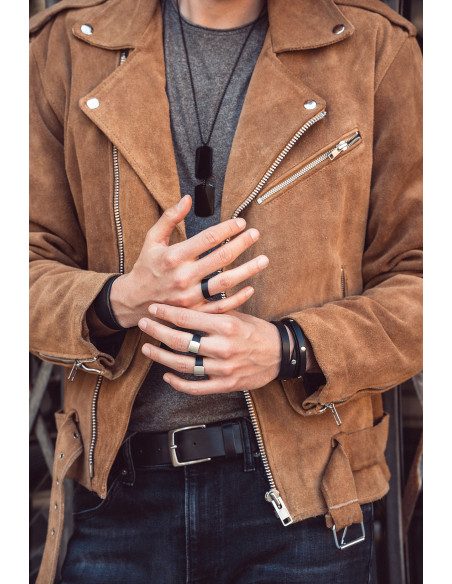 Men’s black double wrap leather bracelet with snaps