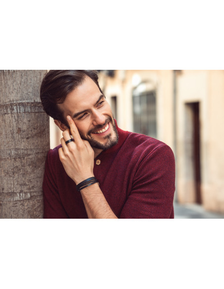 Men’s black leather bracelet with watch-style black clasp