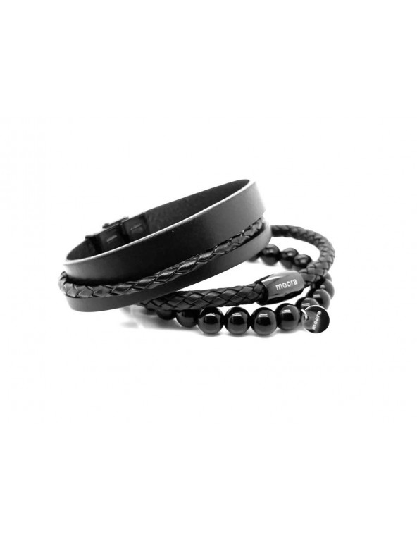 Men's bracelet set made of natural leather and natural stones