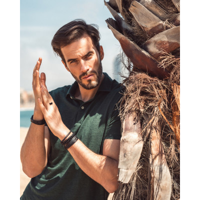 Men's bracelet set made of natural leather and natural... 2