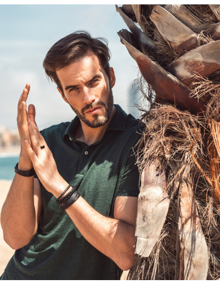 Men's bracelet set made of natural leather and natural stones
