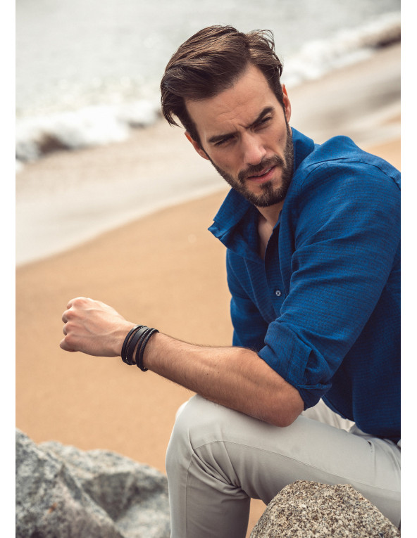 Men's bracelet set made of natural leather and...