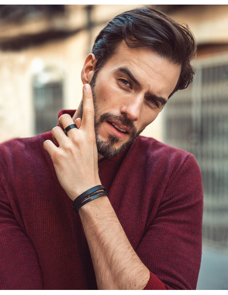 Men's bracelet set made of natural leather and natural stones