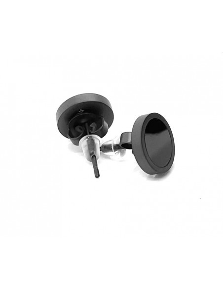 Black stainless steel earrings with polished center