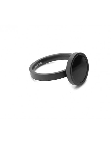 Matte black stainless steel ring with eye detail