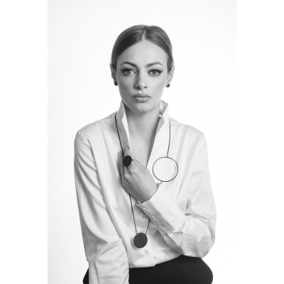 Black stainless steel earrings with polished center 2