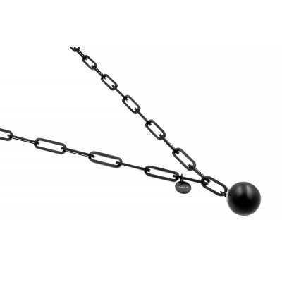 Black stainless steel choker with large links and decorative ball in matte finish