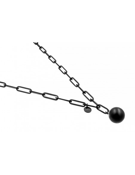 Black stainless steel choker with large links and decorative ball in matte finish