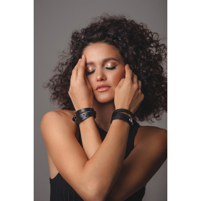 Black leather bracelet with matte steel charms 2