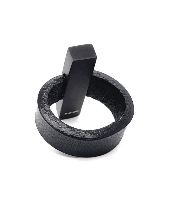 Ring made of leather and matte black stainless steel – minimalist and wide