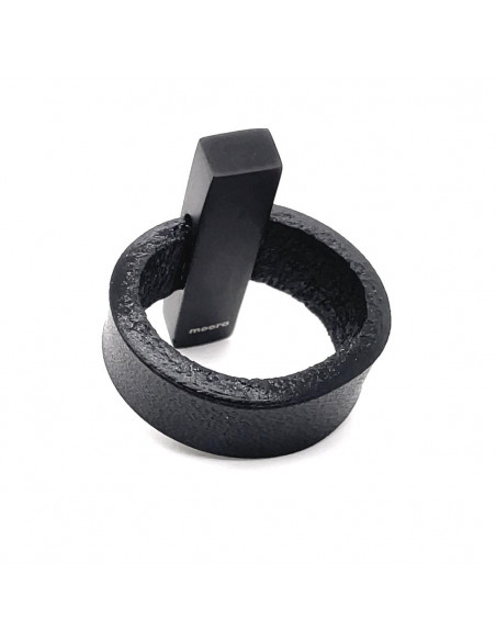 Ring made of leather and matte black stainless steel – minimalist and wide