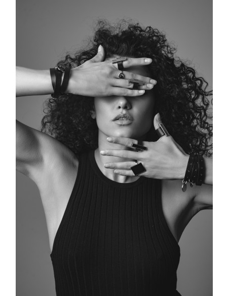 Ring made of leather and matte black stainless steel – minimalist and wide