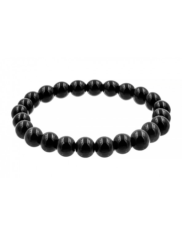 Bracelet on black elastic cord with natural onyx stones