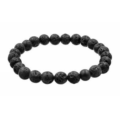 Black elastic bracelet made of natural lava stones