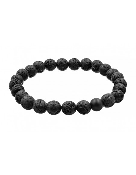 Black elastic bracelet made of natural lava stones