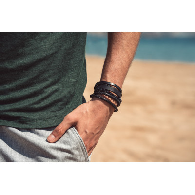 Black elastic bracelet made of natural lava stones 2