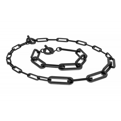 Black matte stainless steel set – necklace and bracelet