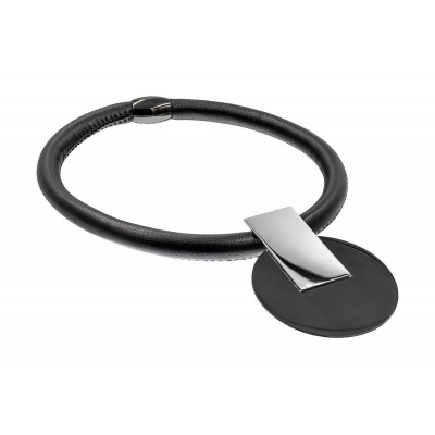 Necklace made of leather and decorative shiny pendant