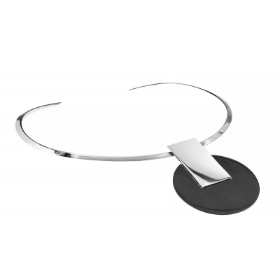 Stainless steel choker necklace with a decorative black and silver pendant