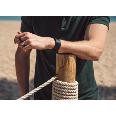 Men's leather bracelet with matte black steel clasp - minimalist and austere form 2