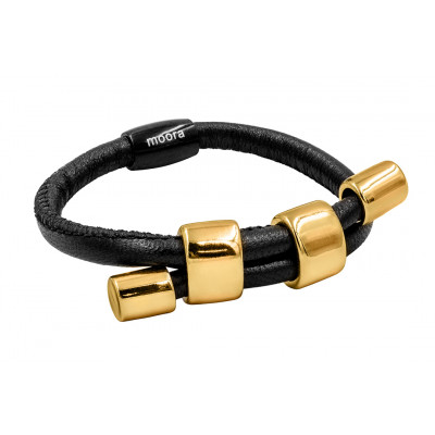 Bracelet made of leather and stainless steel in gold tone