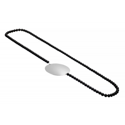 Long necklace of natural stones onyx with decorative circle