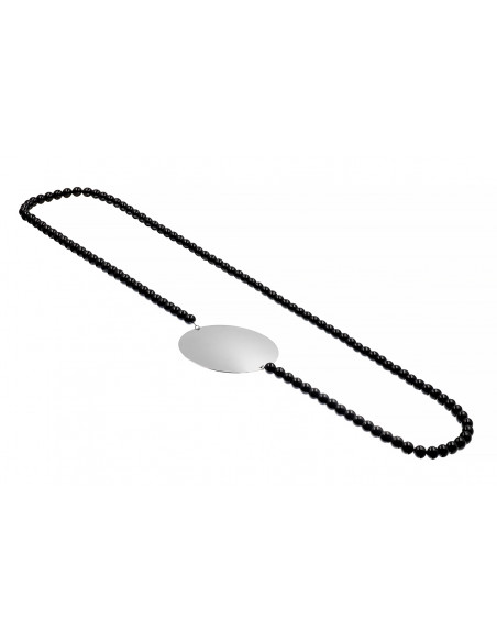 Long necklace of natural stones onyx with decorative circle
