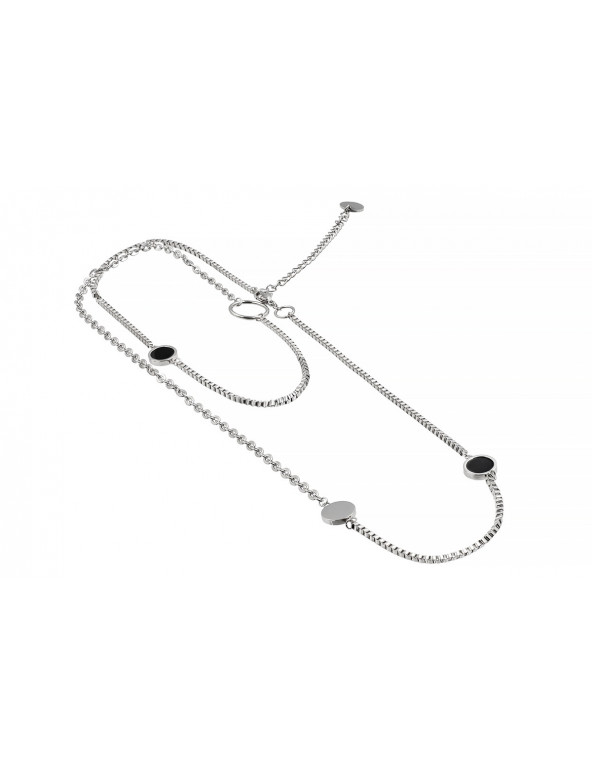 Double silver stainless steel necklace with adjustable length and lobster clasp