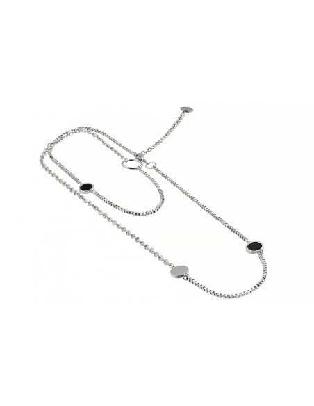 Double silver stainless steel necklace with adjustable length and lobster clasp