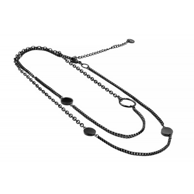 Double matte black stainless steel chain necklace with lobster clasp and adjustable length