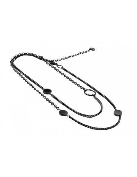 Double matte black stainless steel chain necklace with lobster clasp and adjustable length