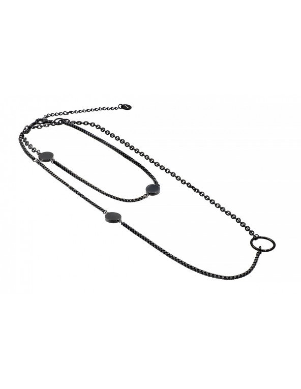 Double matte black stainless steel chain necklace with lobster clasp and adjustable length