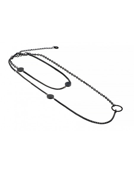 Double matte black stainless steel chain necklace with lobster clasp and adjustable length
