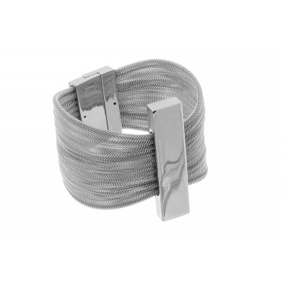 Bracelet made of stainless steel mesh and polished stainless steel, with a silver magnetic clasp