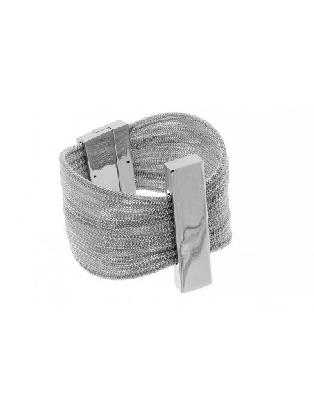 Bracelet made of stainless steel mesh and polished stainless steel, with a silver magnetic clasp