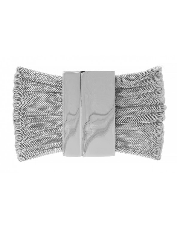 Bracelet made of stainless steel mesh and polished stainless steel, with a silver magnetic clasp