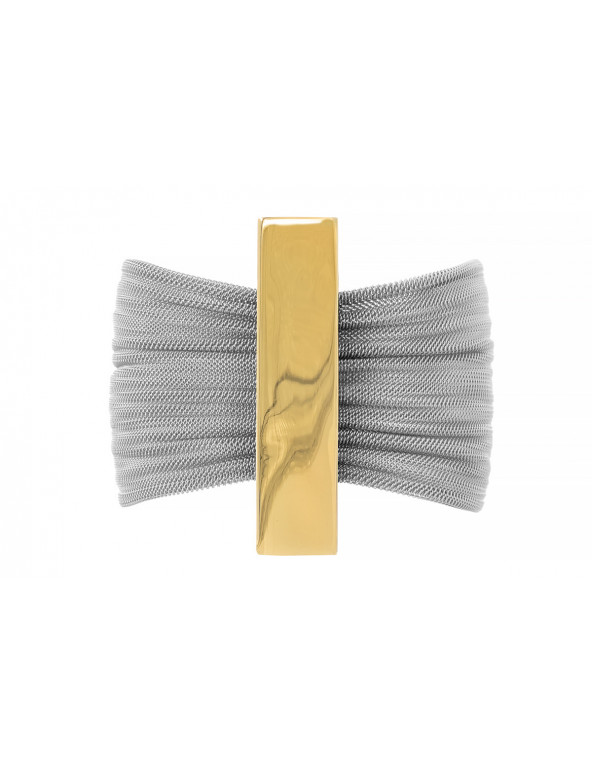 Bracelet made of wide stainless steel mesh and gold-plated steel with a magnetic clasp.