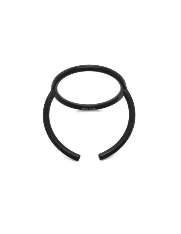 A delicate ring made of matte black stainless steel in a circular form.