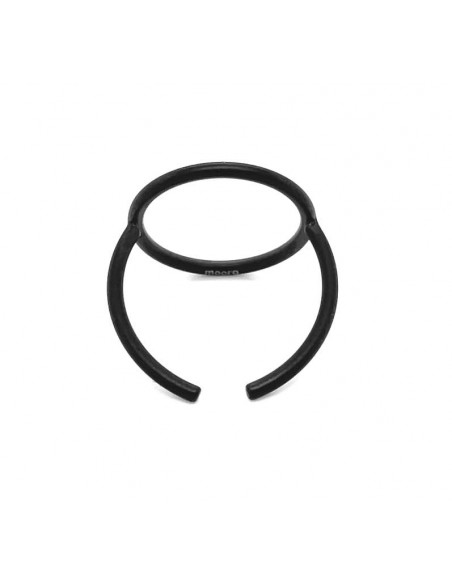 A delicate ring made of matte black stainless steel in a circular form.