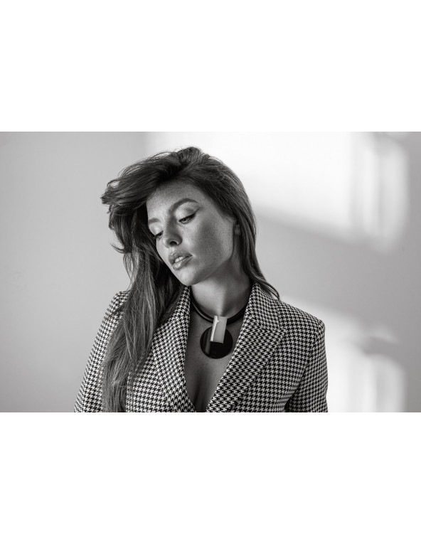 Necklace made of leather and decorative shiny...