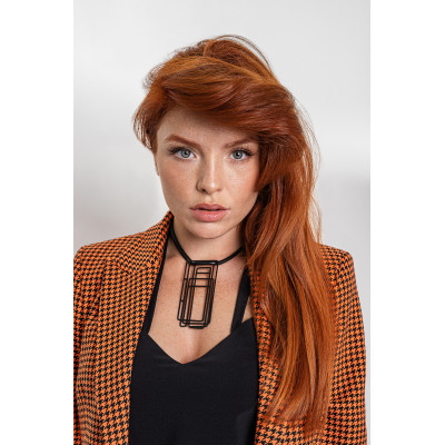 Handmade leather necklace with black matte stainless steel pendant 2