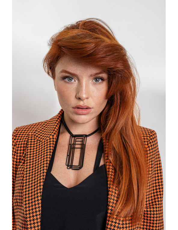 Handmade leather necklace with black matte stainless steel pendant