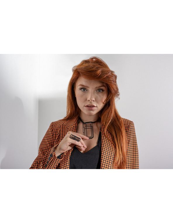 Handmade leather necklace with black matte stainless steel pendant