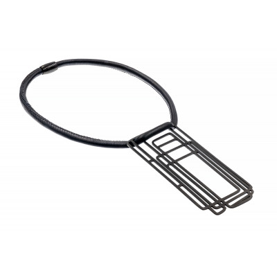 Handmade leather necklace with black matte stainless steel pendant