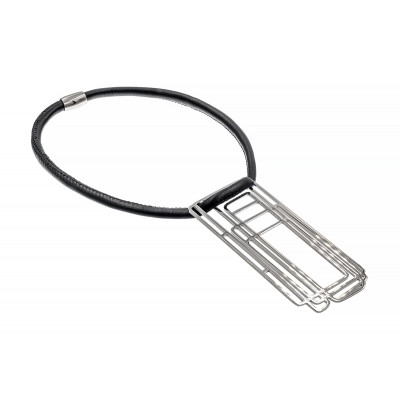 Delicate leather necklace with a shiny stainless steel pendant in a modern design