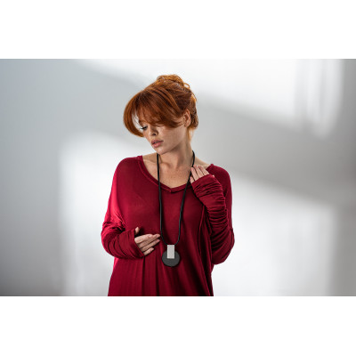 Long black leather necklace with decorative steel pendant 2