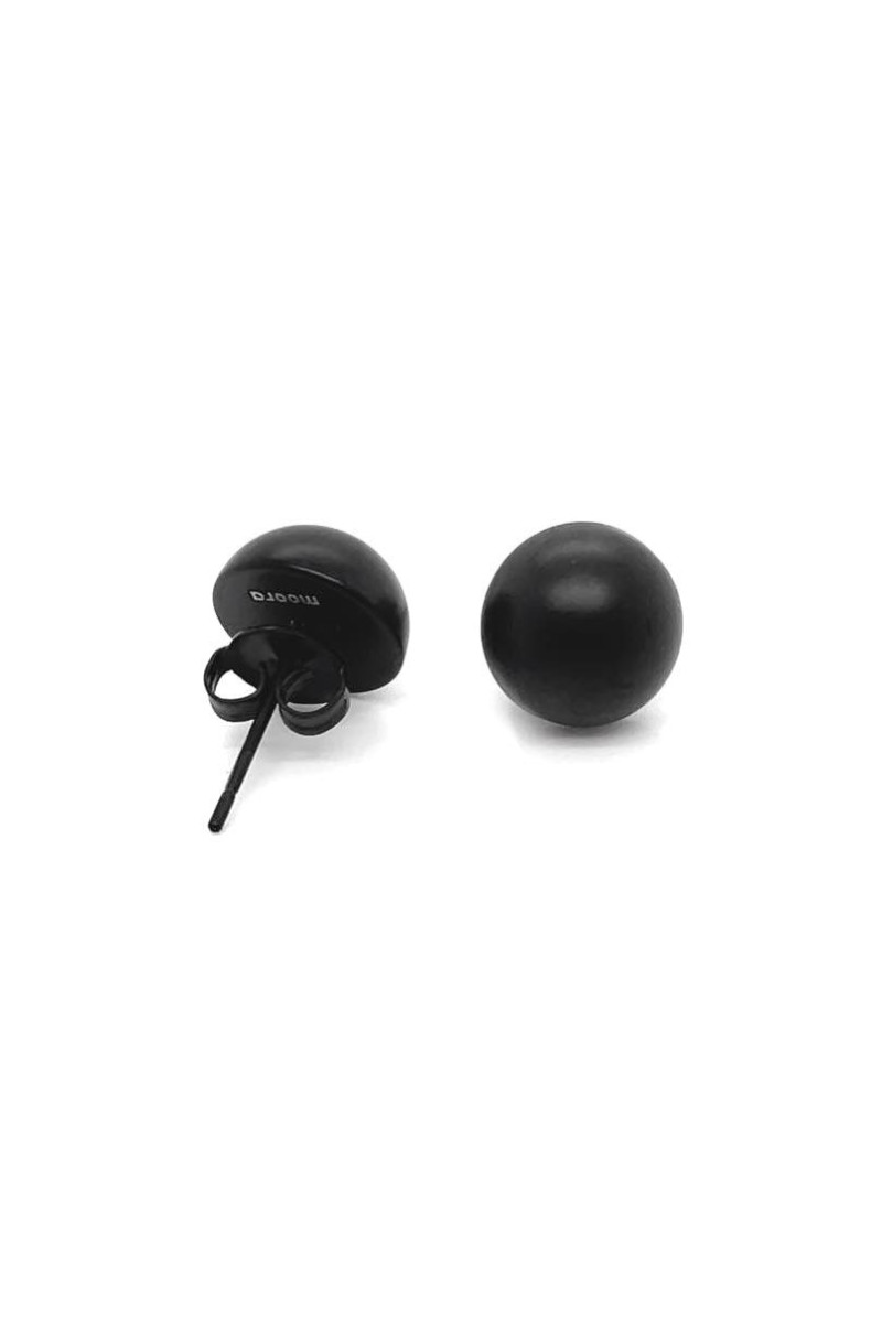 Delicate matte black stainless steel half-sphere stud earrings.